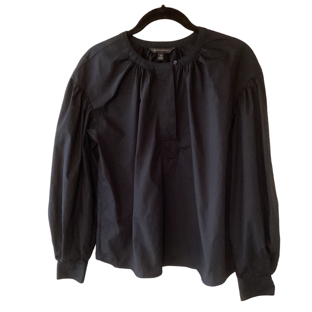 Banana Republic Factory Pleated Poplin Blouse XS Black Long Sleeve